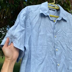 XL Claiborne men’s blue button up collar casual 100% linen